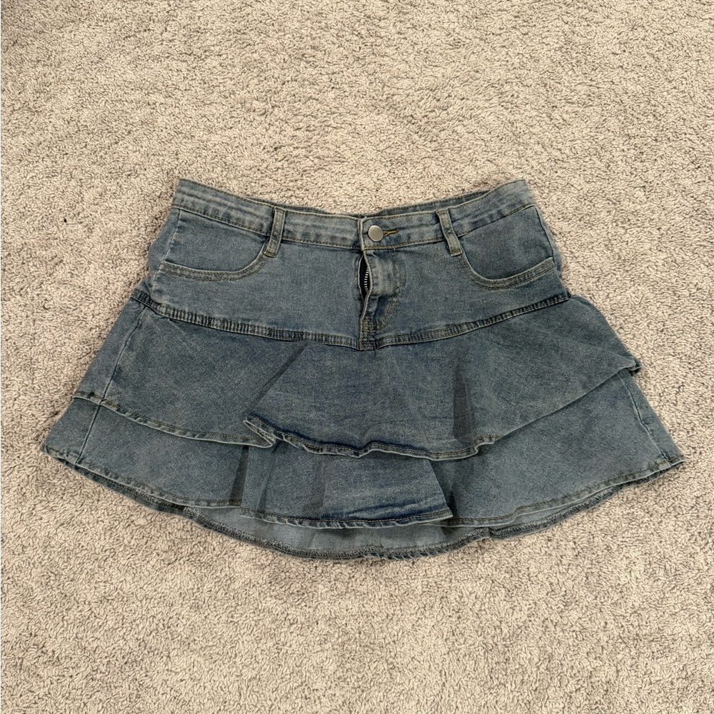 Mini Denim Ruffle Skort Skirt - Picture 2 of 4